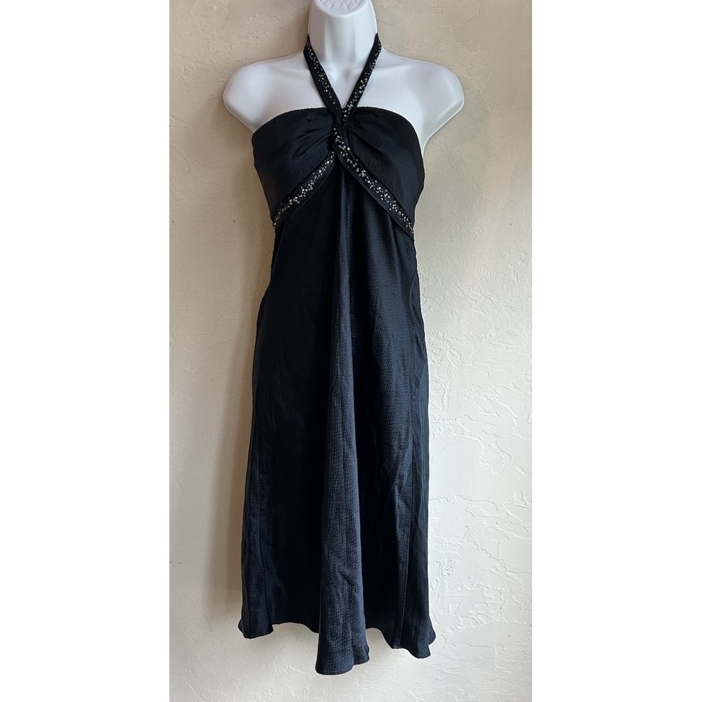 Y2K BCBGMaxAzria 100% Silk Halter Babydoll Slip Dress M‎ Sequin Dark Fairy Party